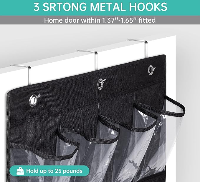 KEETDY 28 Large Clear Pockets Over the Door Shoe Rack, Hanging Shoe Organizer for Closet Shoe Holder for Men Women Kids, Black