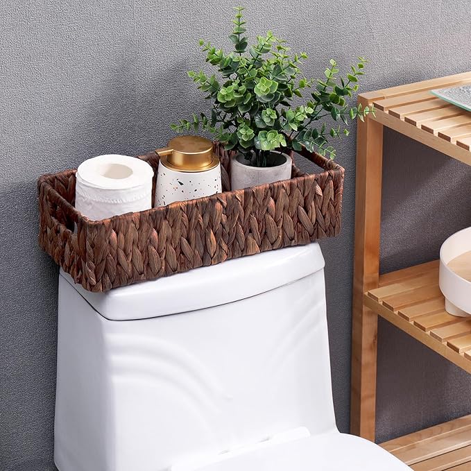 Handwoven Wicker Storage Basket-Hyacinth Material,Toilet Paper Holders with Handles,Storage Baskets for Organizing Living Room,Bedroom,Closet