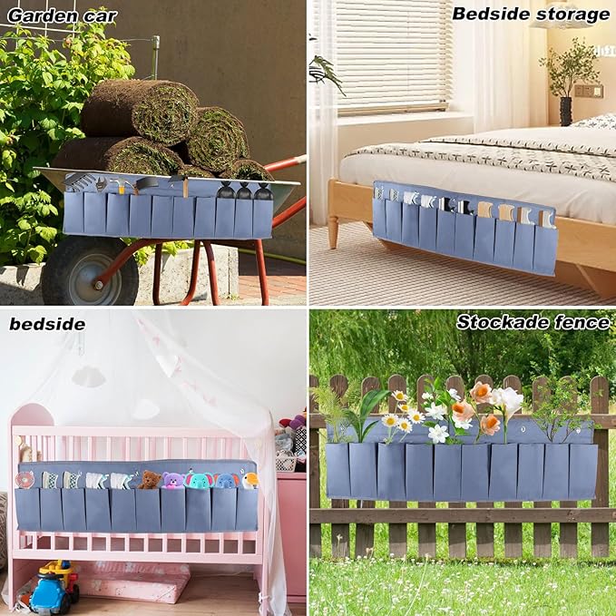 Oxford Fabric Bedside Hanging Storage Organizer, RV Shoe Storages Pockets for Bedside, Heavy Hanging Bedsides Storage Organizer with Sturdy Hooks Storages Pockets Hangs on Bed for Shoes, Tool (1)