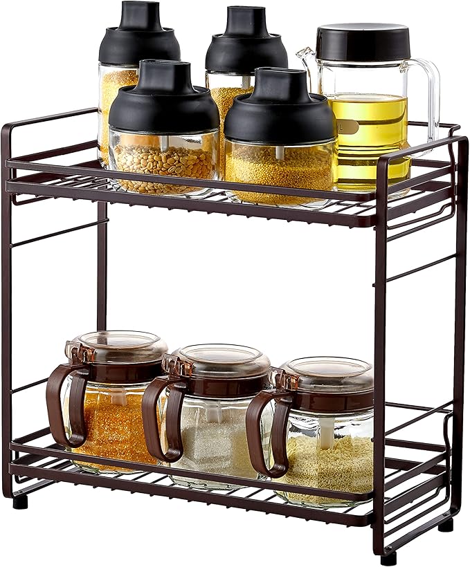 zccz 2-Tier Bathroom Organizer, Ideal as a Kitchen or Bathroom Countertop Organizer - Black Finish Makeup Organizer for Vanity - Black Finish Kitchen and Bathroom Storage Organizer