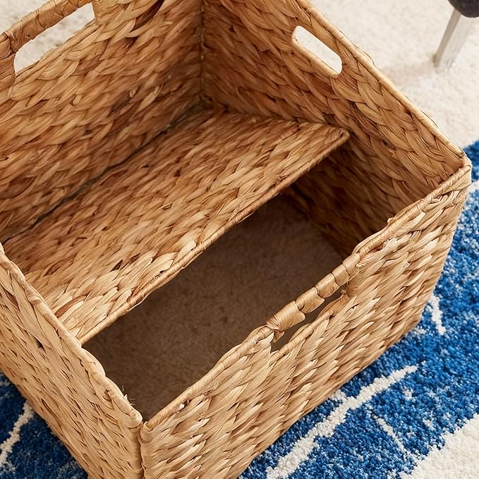 12x12in Storage Baskets,Set of 4 Water Hyacinth Baskets,Wicker Cube Baskets Laundry Organizer,Foldable Handwoven Storage Cubes,for Cube Shelf,Collapsible Laundry Baskets Pantry,Living Room,Bedroom
