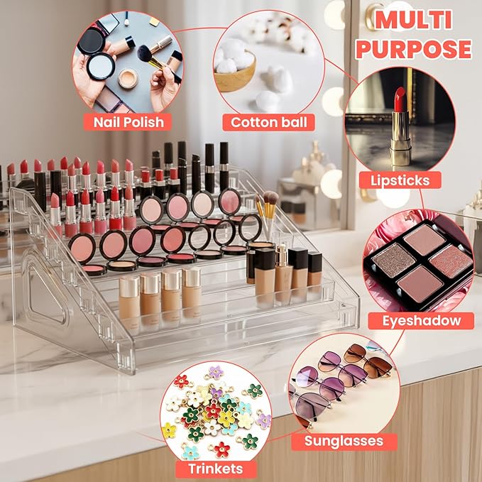2 Pcs Nail Polish Organizers, Clear Nail Polish Holder 84 Bottles of 7 Layers Sunglasses Organizer Essential Oils Holder Clear Eyeglasses Display Case Makeup Organizer