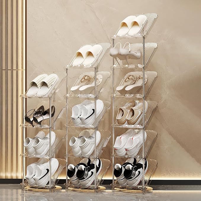 YYW Narrow Shoe Rack Vertical Shoes Rack for Entryway Corner Shoe Storage Organizer for Small Spaces Transparently Tall Slim Shoe Shelf for Front Door Entrance Living Room White 5 Layers