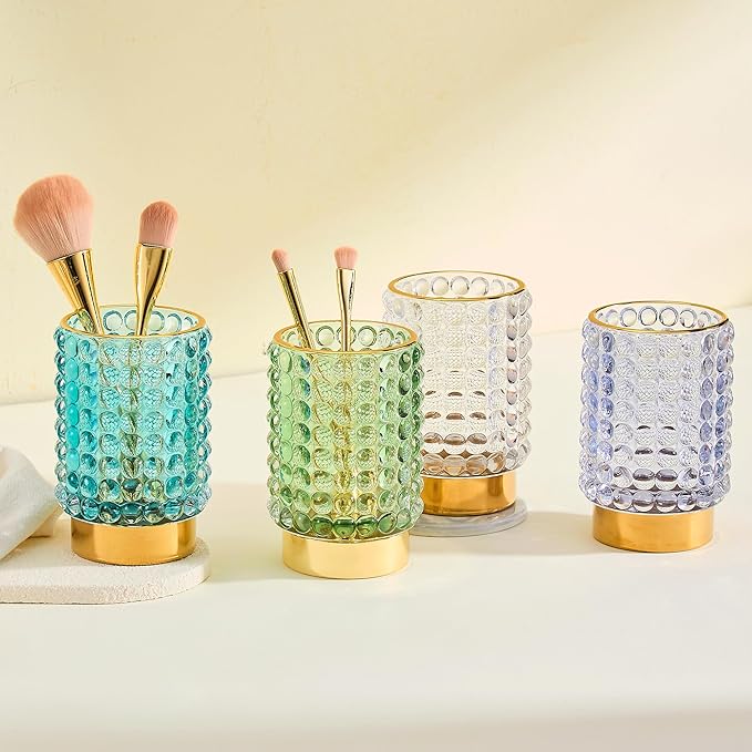 Makeup Brush Holder Organizer,Toothbrush Holders,Desk Pen Pencil Holder,Multifunctional Vintage Glass Brush Cup(A38-10-US/Turquoise/L)