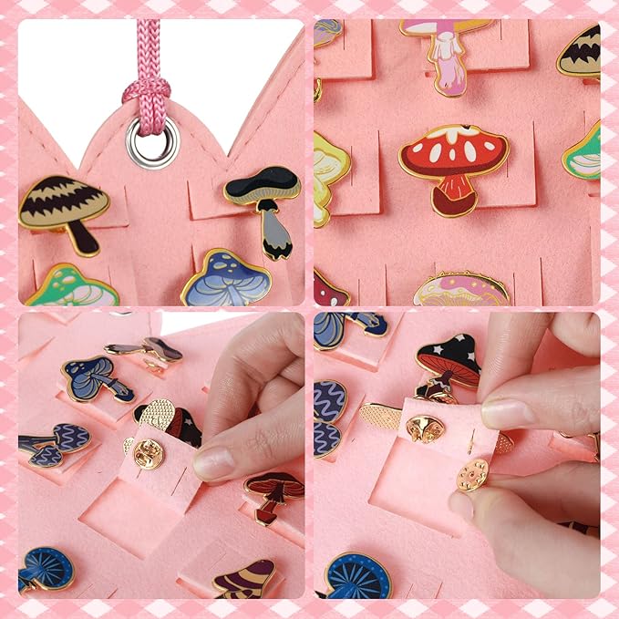 Pink Bow Brooch Pin Organizer Wall Hanging Display Board Kawaii Enamel Display Holder Storage Case Holds 106 Pins Cute Coquette Aesthetic Collection Rack for Room Decor Gift