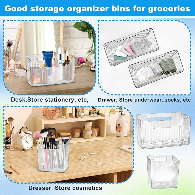 8 Pcs Storage Organizer Bins - Wall Mounted Basket in 2 Sizes, Clear Cabinet Door Stackable Adhesive Hanging Bin for Bathroom, Kitchen, Pantry