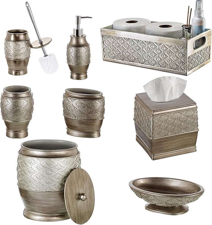 Creative Scents Dublin Silver Bathroom Decor Box Toilet Paper Holder Storage Basket - Decorative Toilet Tank Topper Bathroom Storage Organizer - Bathroom Sink Organizer Countertop Container