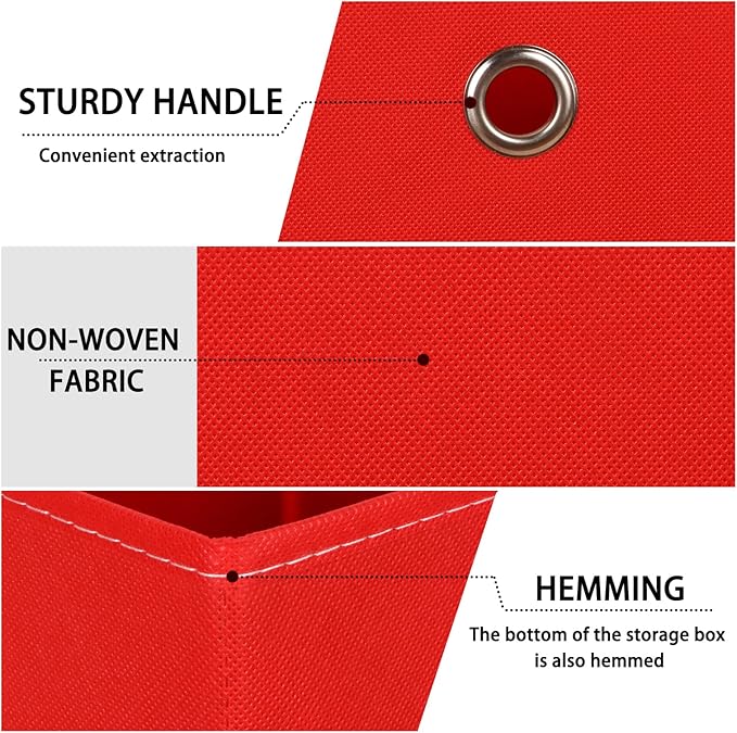 Foldable Storage Cubes Bins ,11 Inch Cloth Storage Cube Fabric Storage Box Cubes Organizer Baskets with Handles for Home Organizer Set of 6 (Red)