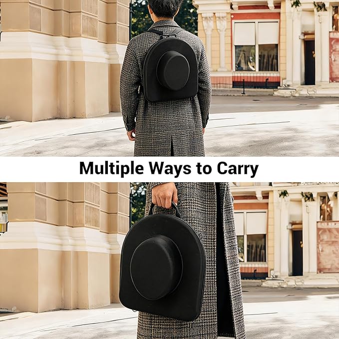Cowboy Hat Box Hard Shell for Travel, Universal Fedora Hat Box Storage Organizer with Elastic Luggage Strap, Crush-Proof Protective Hat Carrier Bag for Large Brim Hats Men Women