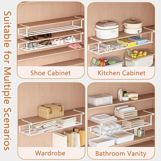 Stainless Steel Expandable Shoe Rack Organizer for Closet – 16 to 30 Inch Adjustable, Retractable Hanging Cabinet Storage Shelf – Space-Saving Storage for Under Shelf, Closet, or Cabinet (Silver)