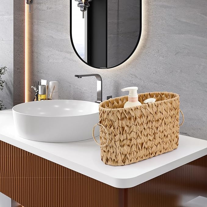 Toilet Paper Storage Wicker Paper Basket Bathroom Organizer Toilet Paper Holder Stand for 6 Mage Rolls Wicker Basket for Bathroom Accessories
