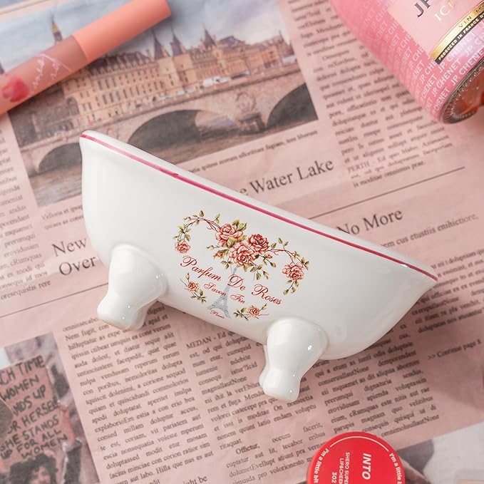 dodococa 1 Piece 5.7"" Mini Ceramic Clawfoot Double Ended Bathtub Soap Dish Vintage Decortative Soap Dish (Style 01)