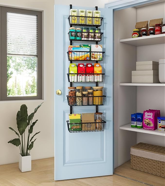 Mefirt 12 Inch Wide Narrow Over The Door Pantry Organizer, Pantry Organization and Storage, Black Metal Hanging Deep Basket Wall Spice Rack Seasoning Shelves, Home & Kitchen Essentials, Apartment
