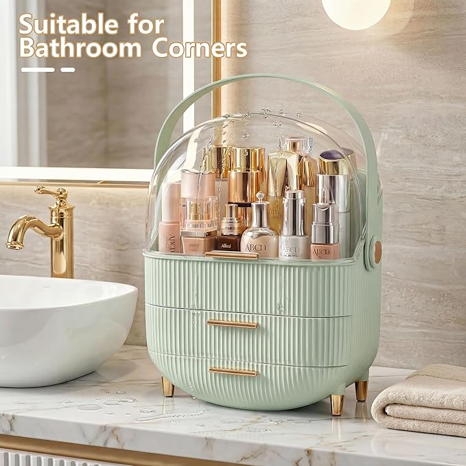 NestOrganix Makeup Organizer Skincare Organizers - Cosmetic Display Cases with Transparent Cover, SkinCare Organizers for Bathroom Countertop, Bedroom Vanity Desk, Lipstick Organizer, Green