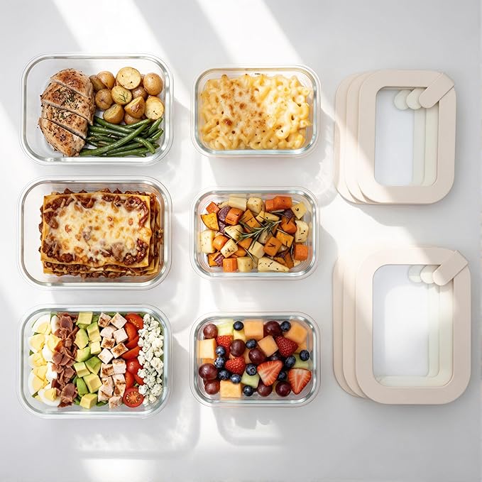 Urban Green Glass Food Storage Containers with Glass Lids, Microwave Safe Food Container Set, Aitight Meal Prep Container Set, LeakProof, 100% Plastic Free, 6 Pack