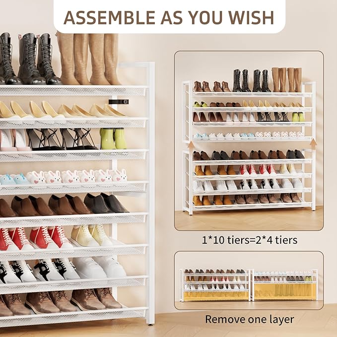 Metal Shoe Rack,Large 8 Tier Shoe Organizer, Heavy Duty Metal 8-Tier Stackable Shoe Storage Vertical Shoe Rack for Closet Front Door,Entrance,Entryway,Garage,Up to 50 Pairs