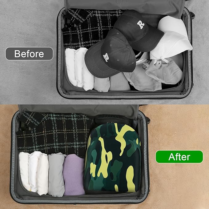 GERMUN Hard baseball hat case, Hat Carrier Travel Case with Adjustable Shoulder Strap, Hat cap case for 6 Baseball Caps - Perfect for Traveling (Camo Green)