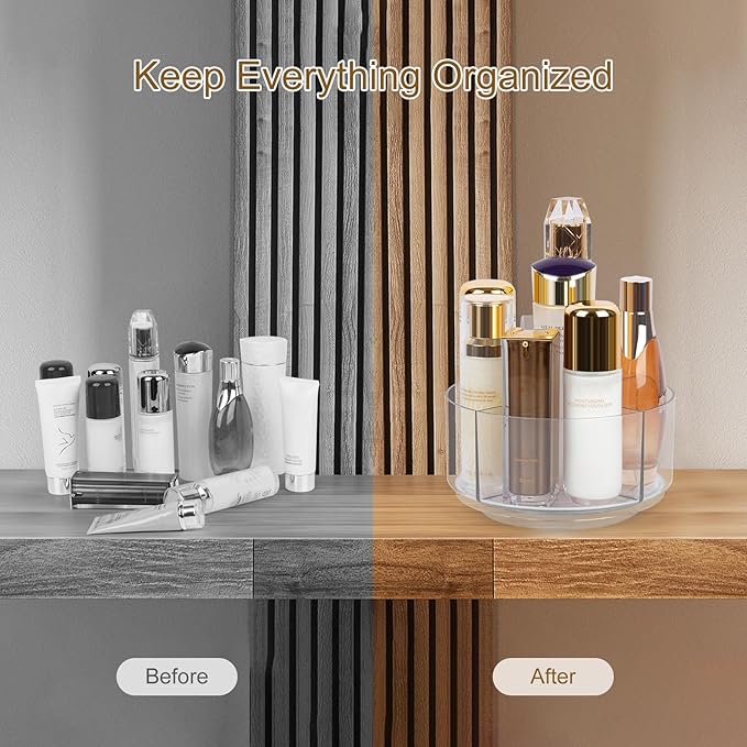 Clear Rotating Makeup Organizer, 360° Acrylic Cosmetic Storage Display Bathroom Tray - 7 Inch Spinning Perfume Skincare Organizer, Lazy Susan Vanity Countertop Holder for Brushes Dresser Decor