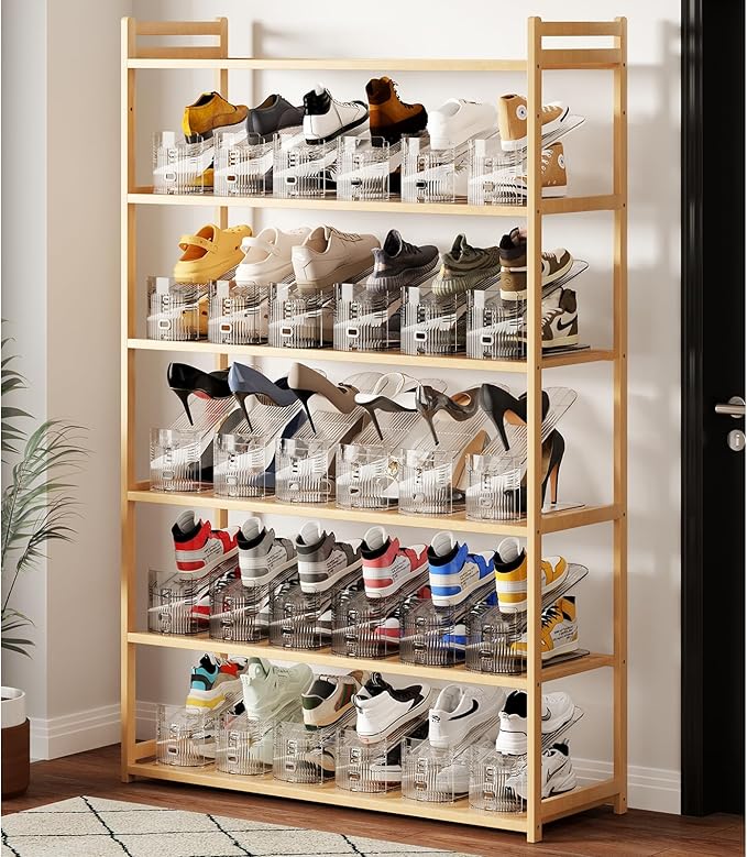 12Pack Shoe Slot Organizer Clear Shoe Stackers Organizers for Closet Space Saver 50% Shoes Display Shelf Rack Holders Zapateras Organizers