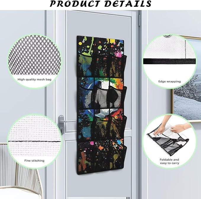 Soccer Ball Door Organizer Hanging Shoe Organizer for College Dorm Room 12 Compartment Breathable Mesh Pocket Over the Door Hanging Storage Bag for Kids Room