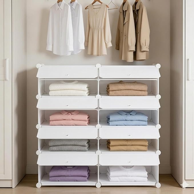HealSmart Shoe Rack Organizer with Door, Shoe Storage Cabinet, Stackable Plastic Shelves for Closet, Entryway, Hallway, Bedroom, 8-Tier 32-Pair, White