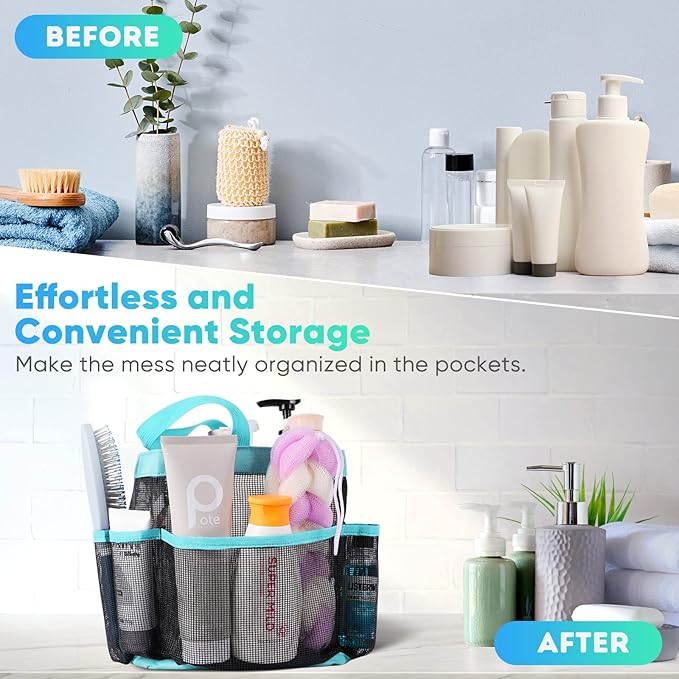 EUDELE Mesh Shower Caddy Portable for College Dorm Room Essentials,Shower Caddy Dorm with 8-Pocket Large Capacity for Beach,Swimming,Gym,Travel essentials