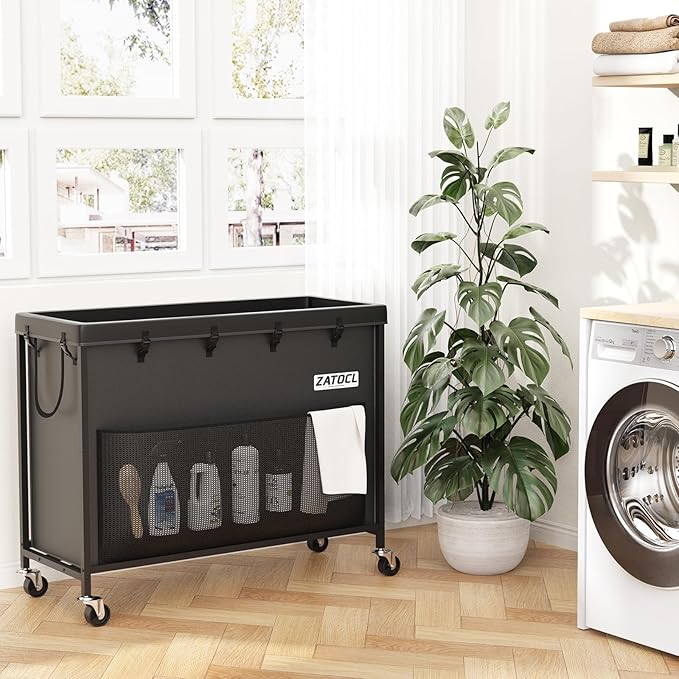 300L Large Laundry Basket with Wheels, Heavy Duty Rolling Laundry Hamper, Oxford Fabric Dirty Clothes Hamper with Thick Iron Frame & Removable Bag, Commercial Hampers for Hotel Home Laundry Room