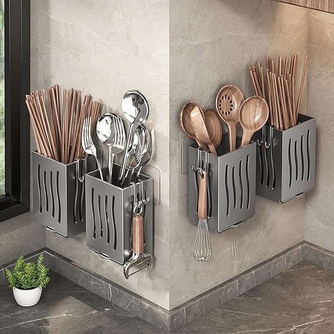 Wall Mounted Cutlery Holder Rack - Chopstick Display Rack | Utensil Drying Rack | Punch- Chopstick Storage Rack | Freestanding Organizer Rack Multifunctional For Spoons And Chopstick