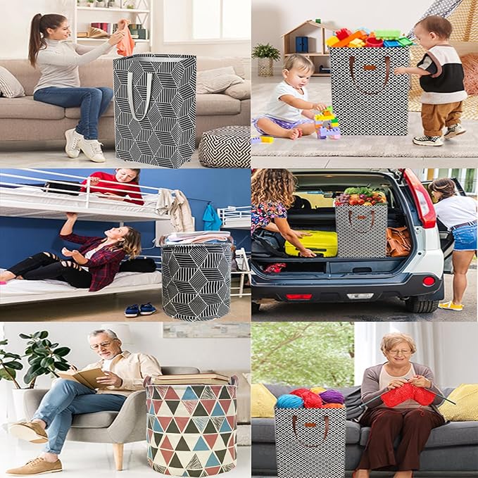 Waterproof Laundry Hamper Collapsible Laundry Basket Leather Handle Laundry Bag Large Clothes Storage Toy Organization for Bathroom Bedroom Laundryroom College Dorms (Heilingxing-001)