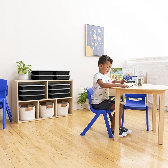ECR4Kids Letter Size Plastic Tray Organizer with Lids, Small, Storage Bins, Black, 10-Piece