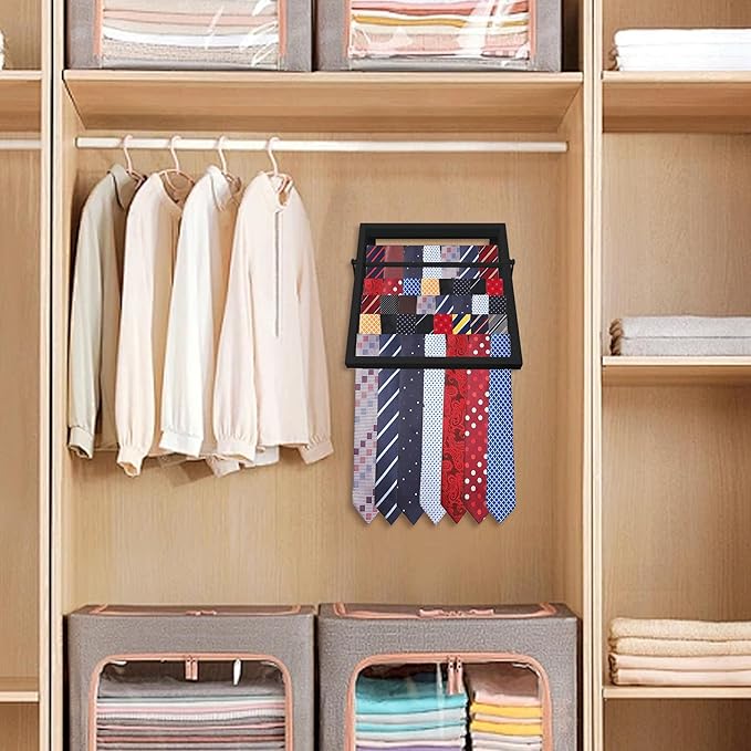Tie Organizer for Men, Tie Organizer up to 54 Ties, Metal Tie Racks for Men Closet, Tie Holders for Closet, Tie Rack Wall Mounted, Suitable for Ties, Scarves and Belts Organization (Black)