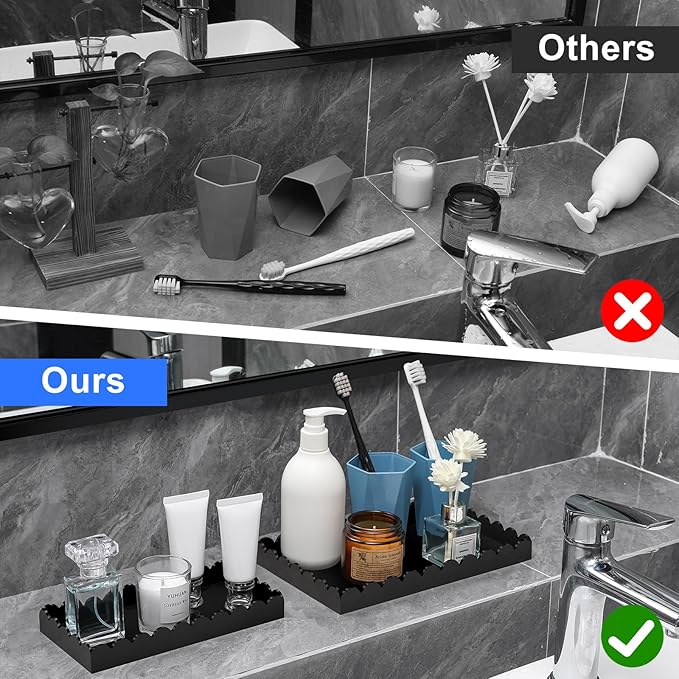 Acrylic Bathroom Vanity Tray 7.9", Soap Dispenser Decorative Scalloped Tray for Bathroom Kitchen Living Room Decor Vanity Perfume, Black