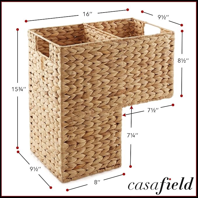 Casafield Stair Step Basket with Handles, Natural - Woven Water Hyacinth Staircase Basket Storage Bin Organizer