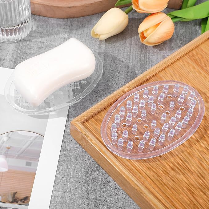 2 Pcs Plastic Soap Holder, Clear Soap Dish Bar Saver Tray with Holes Soaps, Self-Draining Soaps Dish Sponge Tray for Kitchen Bathroom Shower Counter