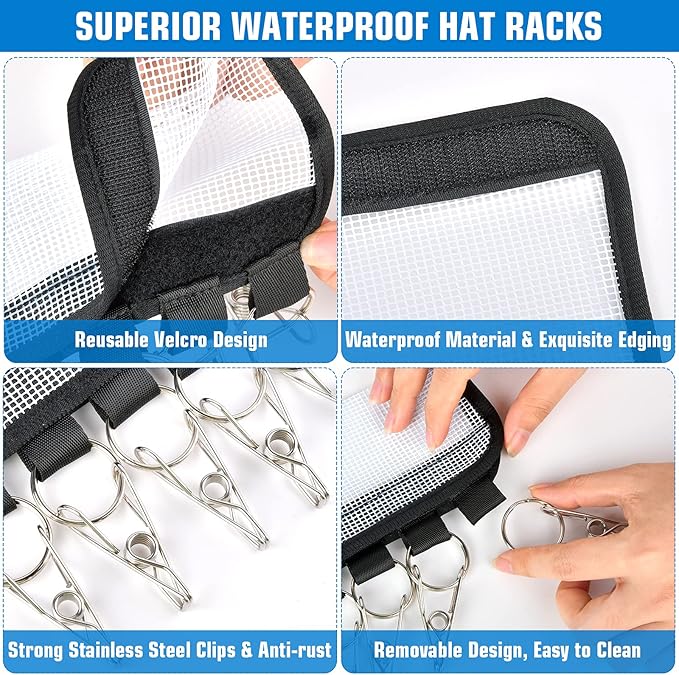 Hat Organizer, 3 Pack Hat Racks for Baseball Caps, 10 Clips Hat Hangers for Closet Travel to Hang Baseball Hat, Socks, Ties, Accessories Display Storage, Fits Hangers, White Plastic Foldable