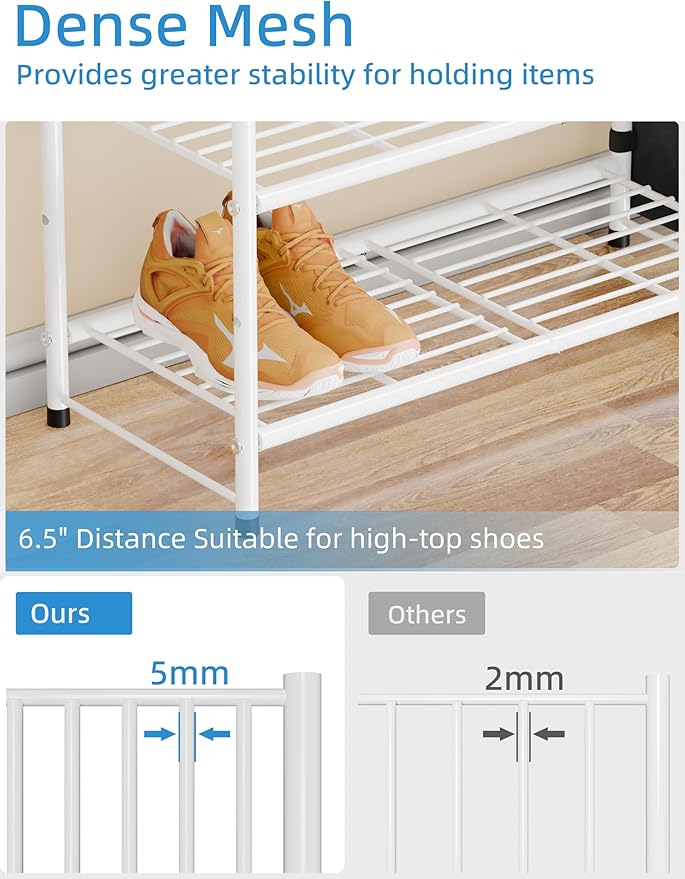 6 Tier 27" Metal Shoe Rack for Closet, Shoe Organizer Storage Shlef with Pocket, White