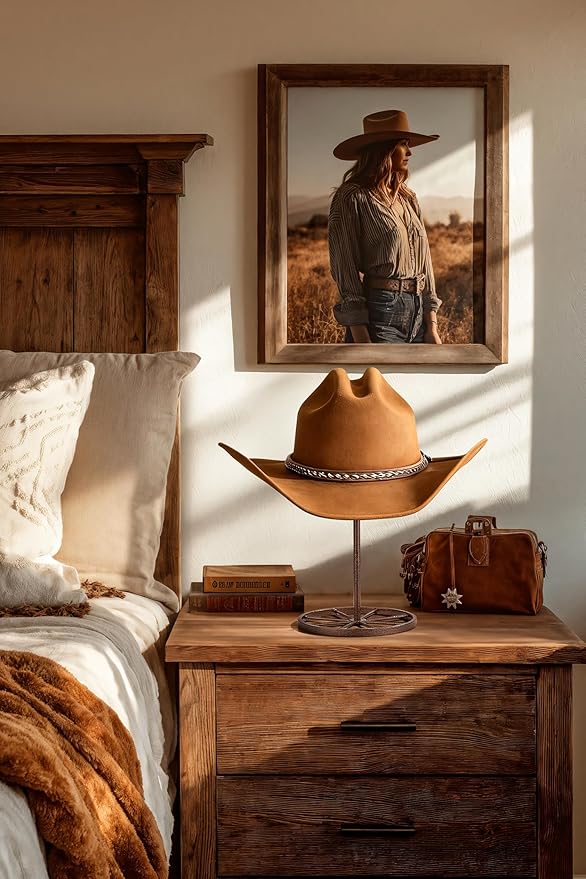 Cowboy Hat Stand, Heavy Duty Metal Hat Holder for Desk Countertop Closet, Wagon Wheel Hat Display Rack for Fedora, TableTop Western Hat Stand for Vendors Retail, Mens Cowboys Gifts, 2 Pack, Bronze