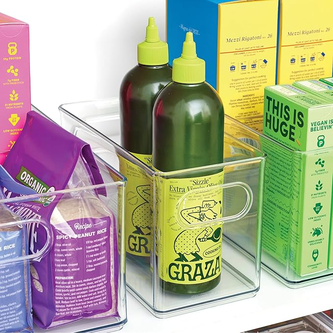 iDesign Slim Clear Plastic Stackable Storage Bin - Narrow Fridge, Pantry, or Kitchen Cabinet Organizer, 4-Pack