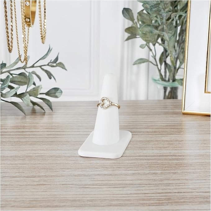 Plymor White Rubber Ring Finger Display, Single on Rectangular Shaped Base, 1.375" W x 2.25" D x 2.125" H (Pack of 12)