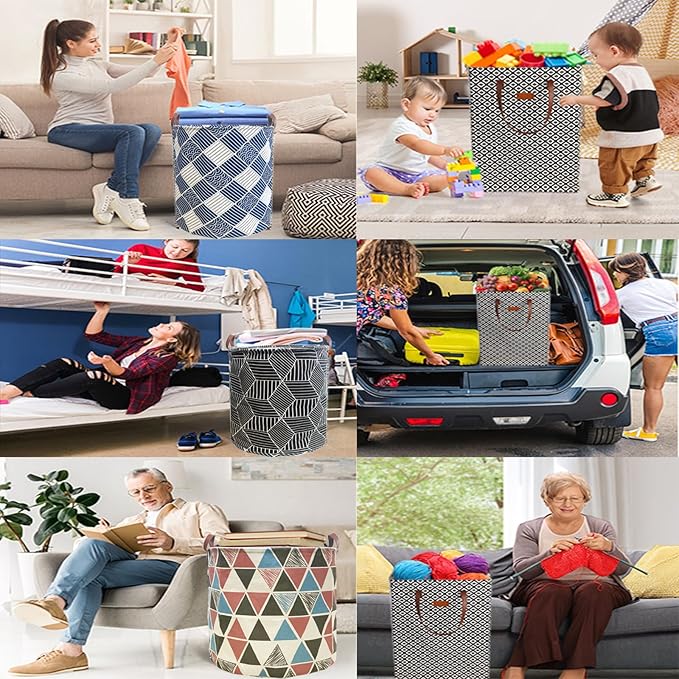 Waterproof Laundry Hamper Collapsible Laundry Basket Leather Handle Laundry Bag Large Clothes Storage Toy Organization for Bathroom Bedroom Laundryroom College Dorms (Caisanjiao-002)