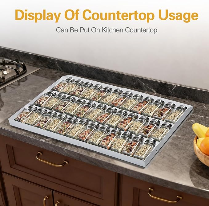 GOENDR Metal Spice Drawer Organizer, 4 Tier Spice Rack for Drawer, Expandable Seasoning Organizer For 11.4-22.8” Wide Drawer, Holds up to 48 Spice Jars (Not Included), White
