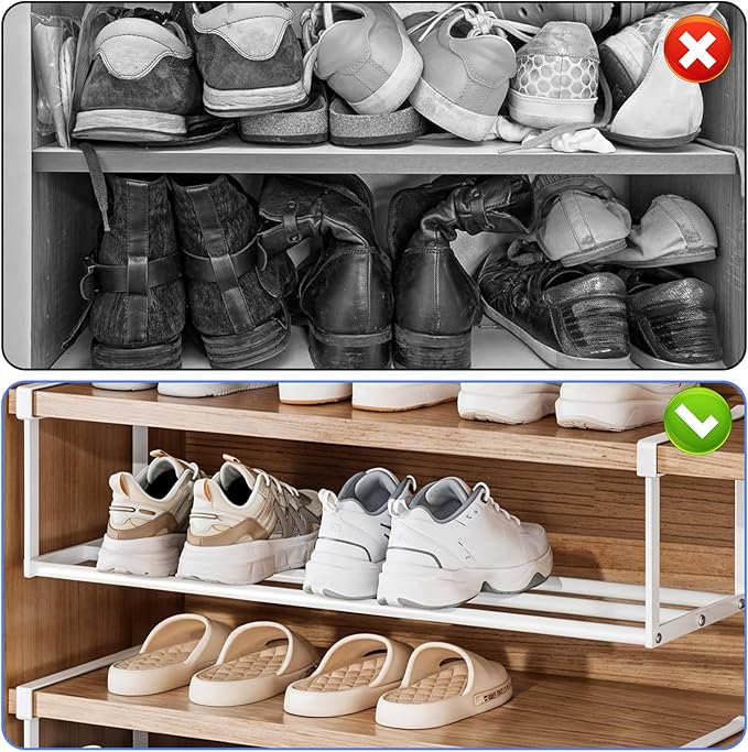 2 Pcs Expandable Shoe Rack Organizer for Closet,Adjustable Hanging Shoe Rack & Under Cabinet Shelf Under Shelf Storage for Shoes or Clothing Storage and Organization Save Space