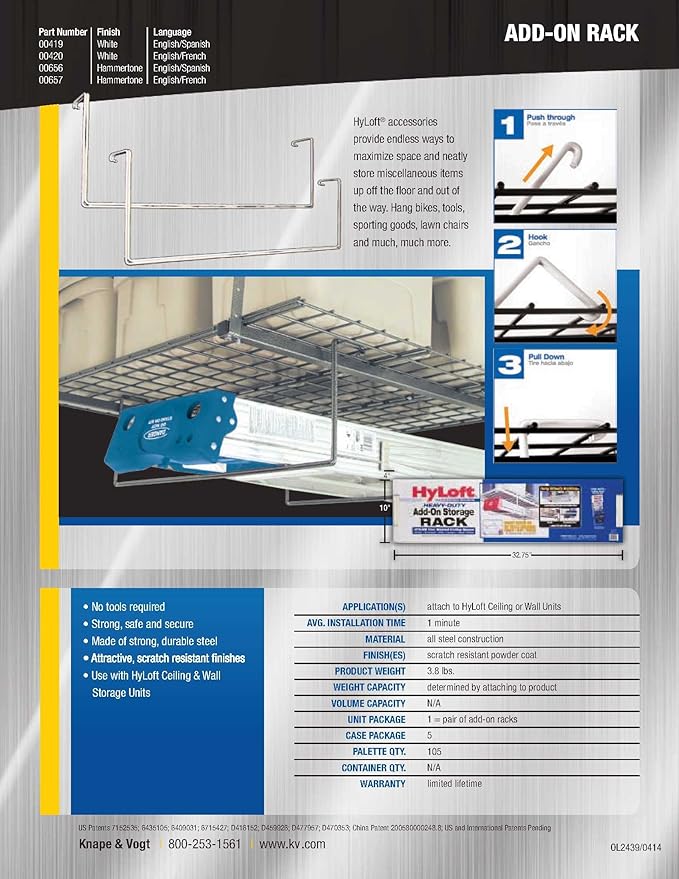 HyLoft 00656 Add-On Storage Rack Accessory for HyLoft Model 625 and 651, Hammertone, 2-Pack