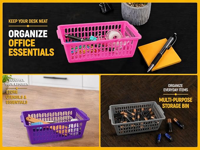 YBM HOME Plastic Perforated Storage Basket Bin Office Drawer, Shelf Desktop Countertop Tray Organizer 32-1188 (12, White)