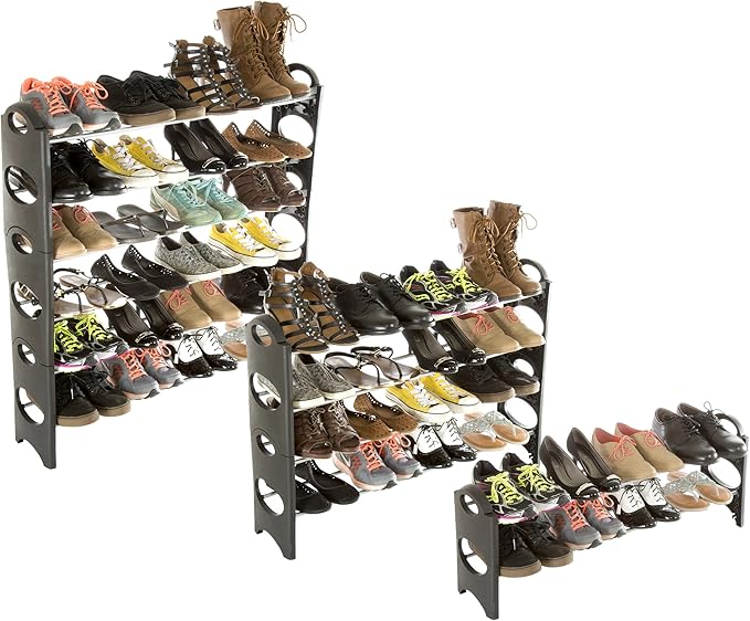 Home-Complete Stackable Shoe Rack – 6-Tier Shoe Organizer for Closet, Bathroom, Entryway – Footwear Shelf Holds 24 Pair Sneakers, Heels, and Boots