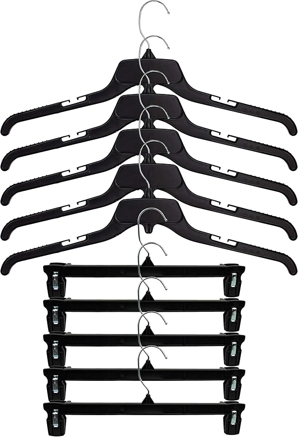 HangOn Shirt & Pants Hangers Combo Set Recycled Plastic, Black, 19 Inch & 14 Inch, 15 Each 30 Total