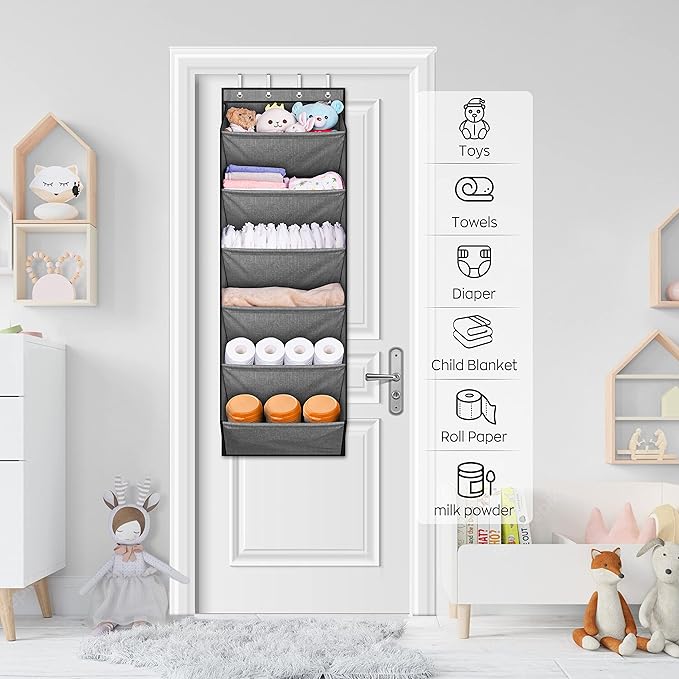 SLEEPING LAMB Shoe Rack for Door with Large Deep Pocket, Over The Door Shoe Organizer for Closet, Dorm and Narrow Hanging Sneaker Storage Holder, Grey
