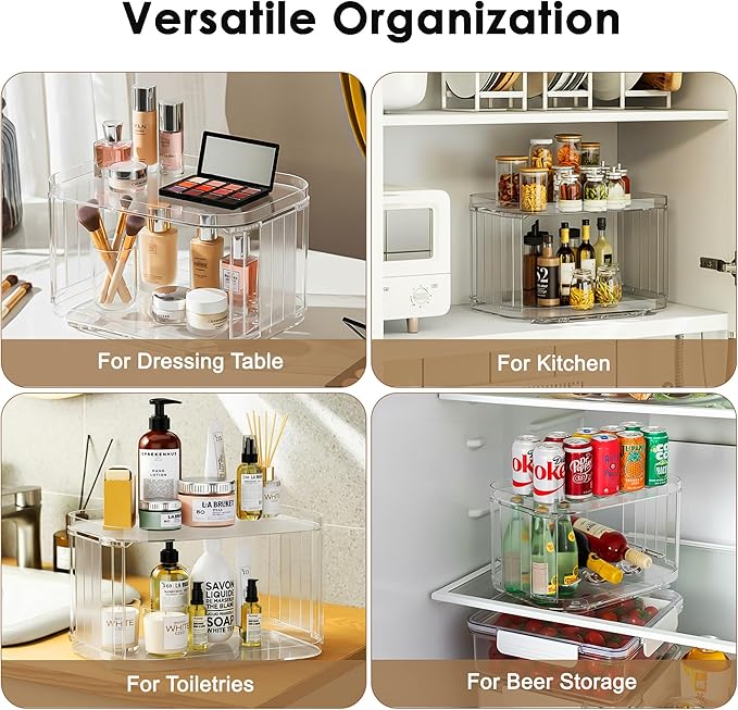 Lazy Susan Organizer for Cabinet, Pantry, Countertop (2 Tier 14" x 10" Clear - 1 Pack, Rectangular)