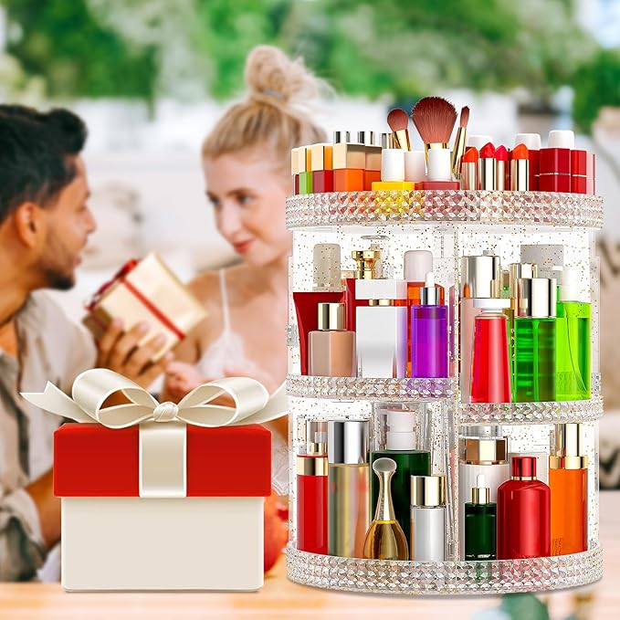 Awenia Makeup Organizer 360-Degree Rotating, Adjustable Makeup Storage, 7 Layers Large Capacity Cosmetic Storage Unit, Fits Different Types of Cosmetics and Accessories, Plus Size with Makeup Bag