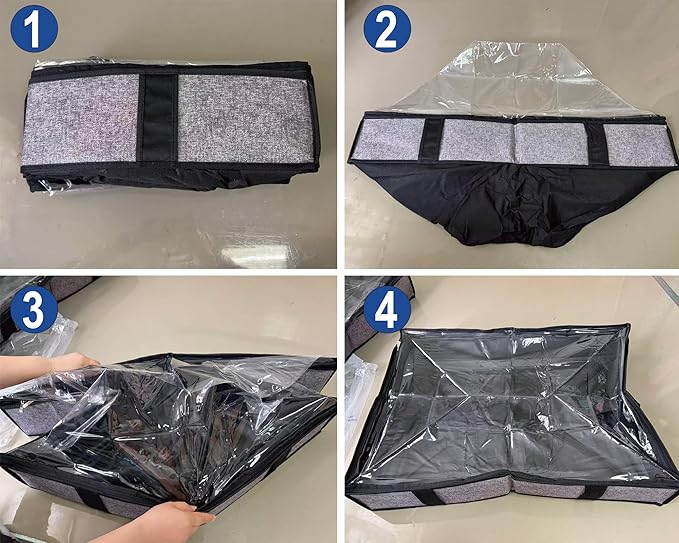 Onlyeasy 2 Pack Under Bed Shoes Storage Bag Organizer (14+4 Pairs), Collapsible Shoe Boot Container with Handles, Underbed Storage Solution for Kids & Adults, 86x60x15cm, Linen-like Black, MXAUBS14S4
